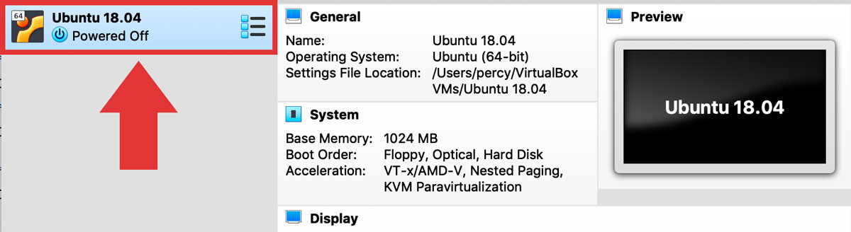 The newly created Ubuntu 18.04 virtual machine